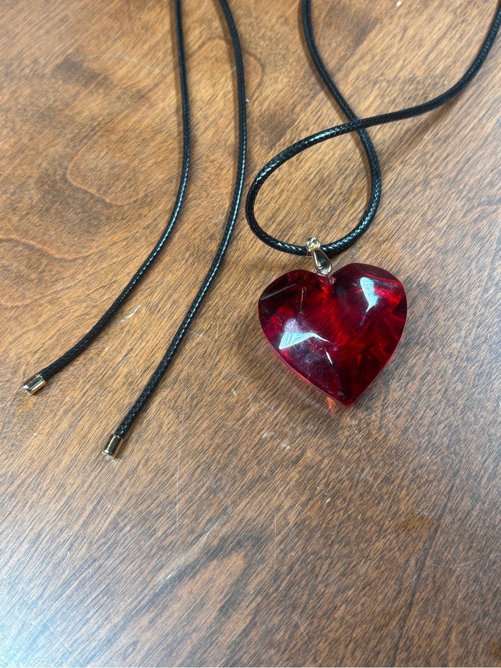 Red Heart Crystal Pendant Necklace on Black Cord